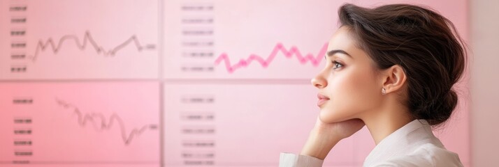 Poster - Young Indian Female Financial Analyst Using AI for Market Predictions in a Modern Office with Digital Screens, Daytime, Focused, Professional Attire