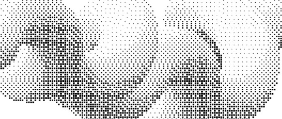 Aufkleber - Pixelated gradient wave shape. Black dither squiggle texture background. Dotted fluid curvy form for banner, poster, leaflet. Abstract digitalized undulated overlay wallpaper. Vector comic backdrop