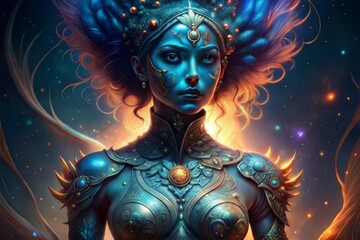 Wall Mural - digital illustration of a fantasy woman with a fantasy figure