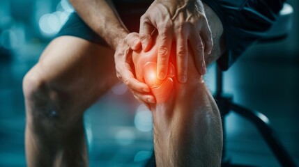 Close-up of man massaging knee due to pain.