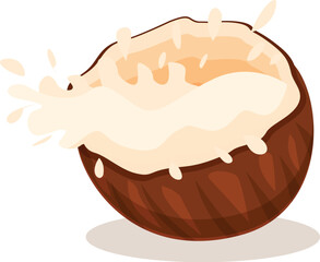 Poster - Fresh coconut milk splashing out of a coconut shell, isolated on white background