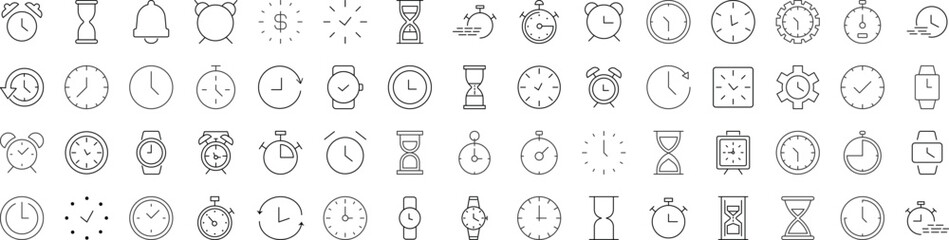 Wall Mural - collection of line signs of clock, alarm clock, hourglass. suitable for books, stores, shops. editab