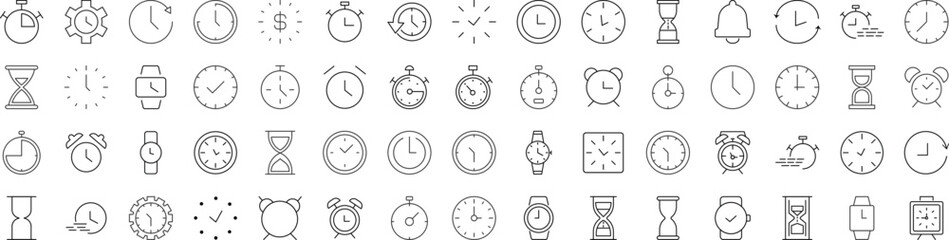 Wall Mural - line signs of clock, alarm clock, hourglass for adverts. suitable for books, stores, shops. editable