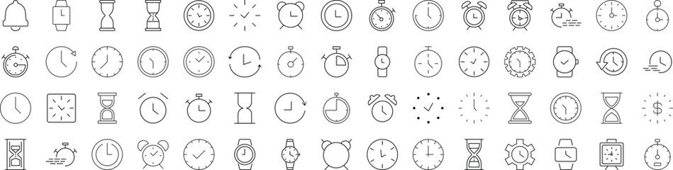 Wall Mural - line signs of clock, alarm clock, hourglass for advertisement. suitable for books, stores, shops. ed