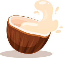 Poster - cartoon coconut splashing its tasty and refreshing milk