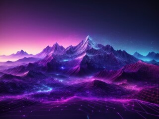 Wall Mural - Wireframe abstract mountain landscape Future technology background