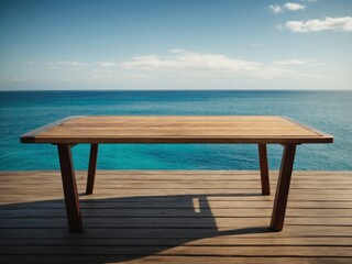 Poster - Wooden table on the background of the sea island