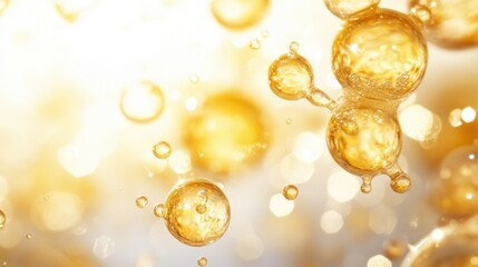 Wall Mural - golden bubbles float gracefully in a soft, abstract light, creating a mesmerizing visual effect.
