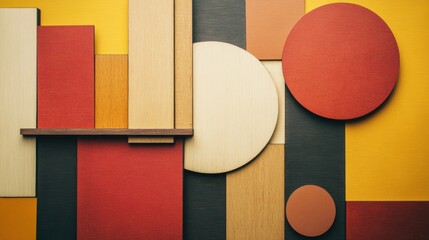 Poster - Colorful geometric shapes in warm tones create a dynamic visual composition on a contrasting backdrop.