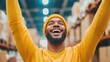 © red_orange_stock - An entrepreneur joyfully celebrates achievements in a bustling warehouse filled with packed orders.