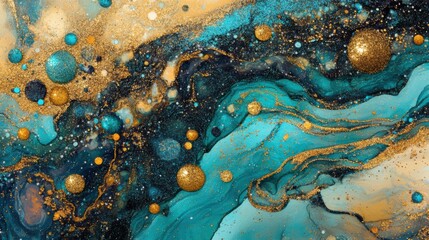 Poster - A mesmerizing blend of gold and blue glitter creates swirling abstract patterns.