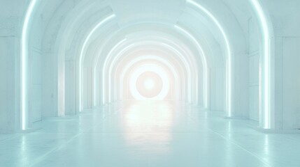 Poster - A sleek, illuminated corridor leads toward a bright circular opening, evoking a sense of advanced technology and innovation.