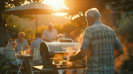 Family BBQ Gathering at Sunset.