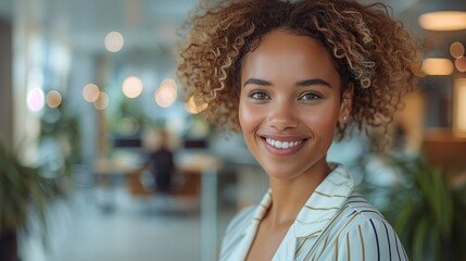 Wall Mural - Portrait of a smiling middle aged business woman standing with arms crossed in a modern office, looking at the camera and smiling