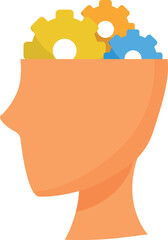 Poster - human head silhouette containing colorful gears working, depicting the concept of artificial intelli