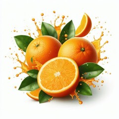 oranges in juice splash isolated on a white background