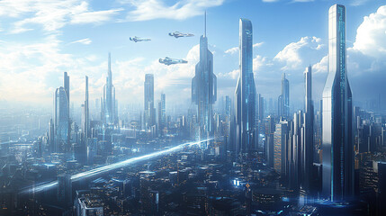 Wall Mural - A futuristic cityscape with towering skyscrapers