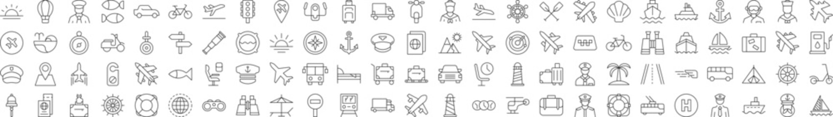 Poster - collection of line icons of tourism, travel, vacation, aviation. suitable for books, stores, shops. 