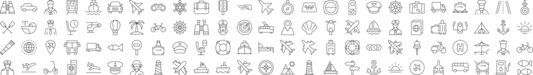 Poster - collection of line signs of tourism, travel, vacation, aviation. suitable for books, stores, shops. 