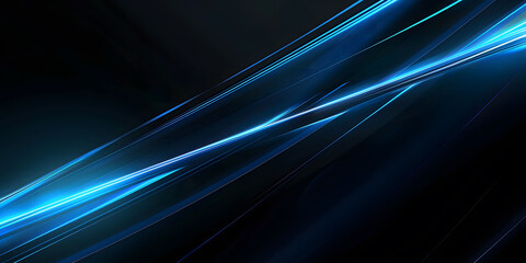 Wall Mural - abstract black background with blue glowing neon lines, featuring futuristic geometric shapes and fl