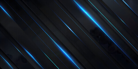 Wall Mural - abstract black background with blue glowing neon lines, featuring futuristic geometric shapes and fl
