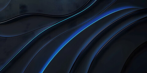 Wall Mural - Abstract black background with blue glowing neon lines, featuring futuristic geometric shapes and fluid stripes, perfect for technology-inspired designs or high-tech digital art.