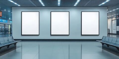 Wall Mural - Blank Billboard Ads in an Airport or Train Station