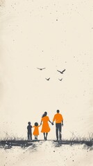 Wall Mural - happy family conceptual image, minimalist, beautiful, centered,