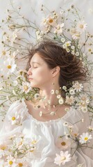 Wall Mural - beautiful woman sleeping on flower background.