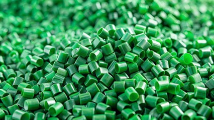 Green plastic granules made from Polyethylene terephthalate (PET) biopolymer for recycling , eco-friendly, sustainable