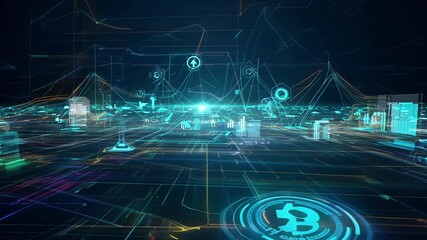 Poster - Explore a mesmerizing digital landscape filled with dynamic data streams and glowing graphical elements.