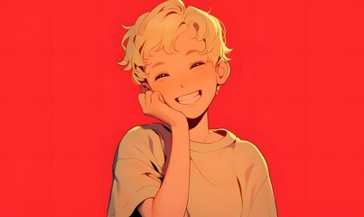 Wall Mural - anime style, Happy blonde stylish boy, Generative AI