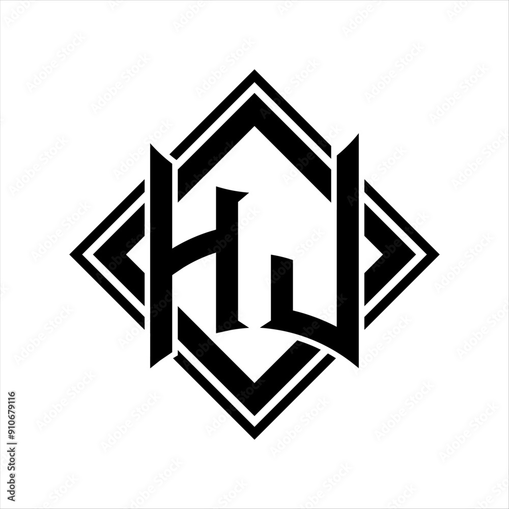 HJ Letter logo with abstract shield shape with square black outline on ...