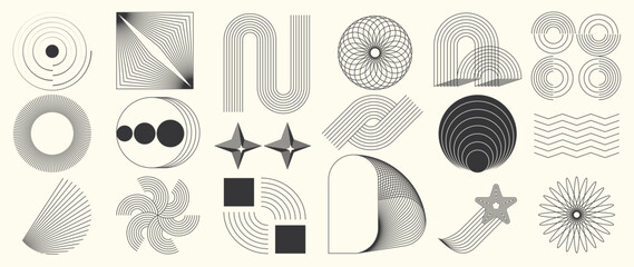 Poster - hand drawn abstract minimal element mid century vector set. aesthetic contemporary stripe line art, 