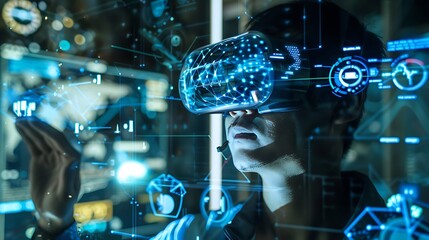 Poster - Man Wearing VR Headset Exploring Digital World