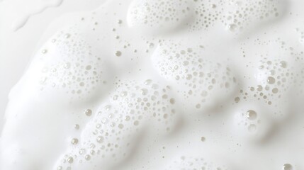 Poster - Closeup view of white foam backdrop white foamy surface showing myriad bubble sizes from tiny to large on bright clean background hygiene cosmetics abstract concepts : Generative AI