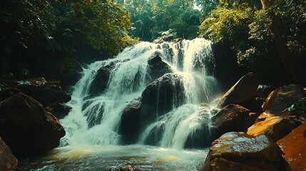 Wall Mural - The waterfall named Pha Takien Waterfall in Pang Sida National Park is a popular destination for its waterfalls Beautiful waterfall in deep forest in the eastern Thai province of Sa Ka : Generative AI