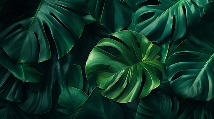 Poster - Fresh natural Tropical monstera leaves for zoom meeting background template presentation power point or etc : Generative AI