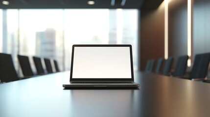 Aufkleber - Laptop display blank on table in meeting room : Generative AI