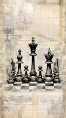 Canvas Print - Wallpaper ephemera pale Chess chess game representation.