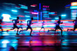 © nextzimost - Dynamic Nighttime City Marathon with Runners and Vibrant Neon Lights in Motion Blur