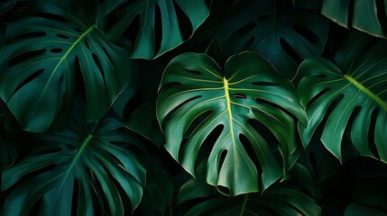 Aufkleber - Fresh natural Tropical monstera leaves for zoom meeting background template presentation power point or etc : Generative AI