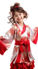 Sticker - Japanese kid girl Dancer portrait costume kimono.