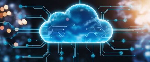Aufkleber - Futuristic Cloud Computing Concept with Digital Connections