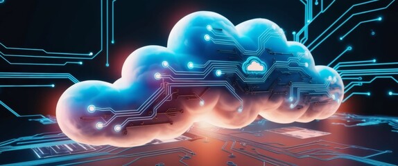 Wall Mural - Futuristic Cloud Computing Concept with Digital Connections