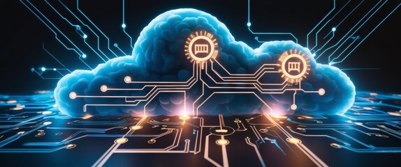 Aufkleber - Futuristic Cloud Computing Concept with Digital Connections