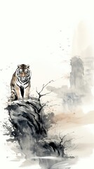 Canvas Print - Tiger on the cliff mountain tiger wildlife animal.