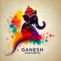 Poster - Hindu god ganesh silhouette with paint splashes.