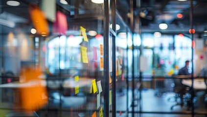 Poster - Blurred Office Interior with Sticky Notes
