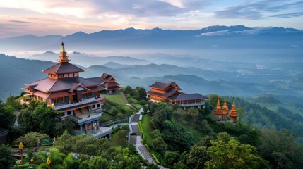 Wall Mural - oriental monastery in the middle of a jungle